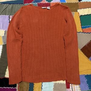 Y2K Chereokee Darker Orange Vertical Ribbed Ramie/Cotton Blended Sweater Small